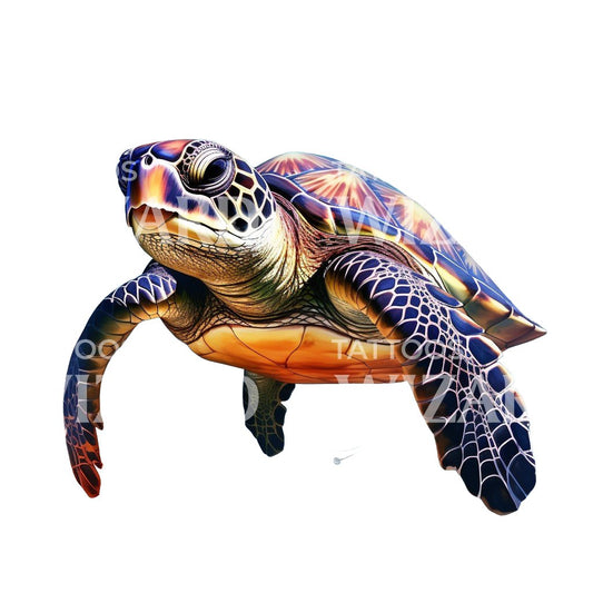 Watercolor Sea Turtle Tattoo Design