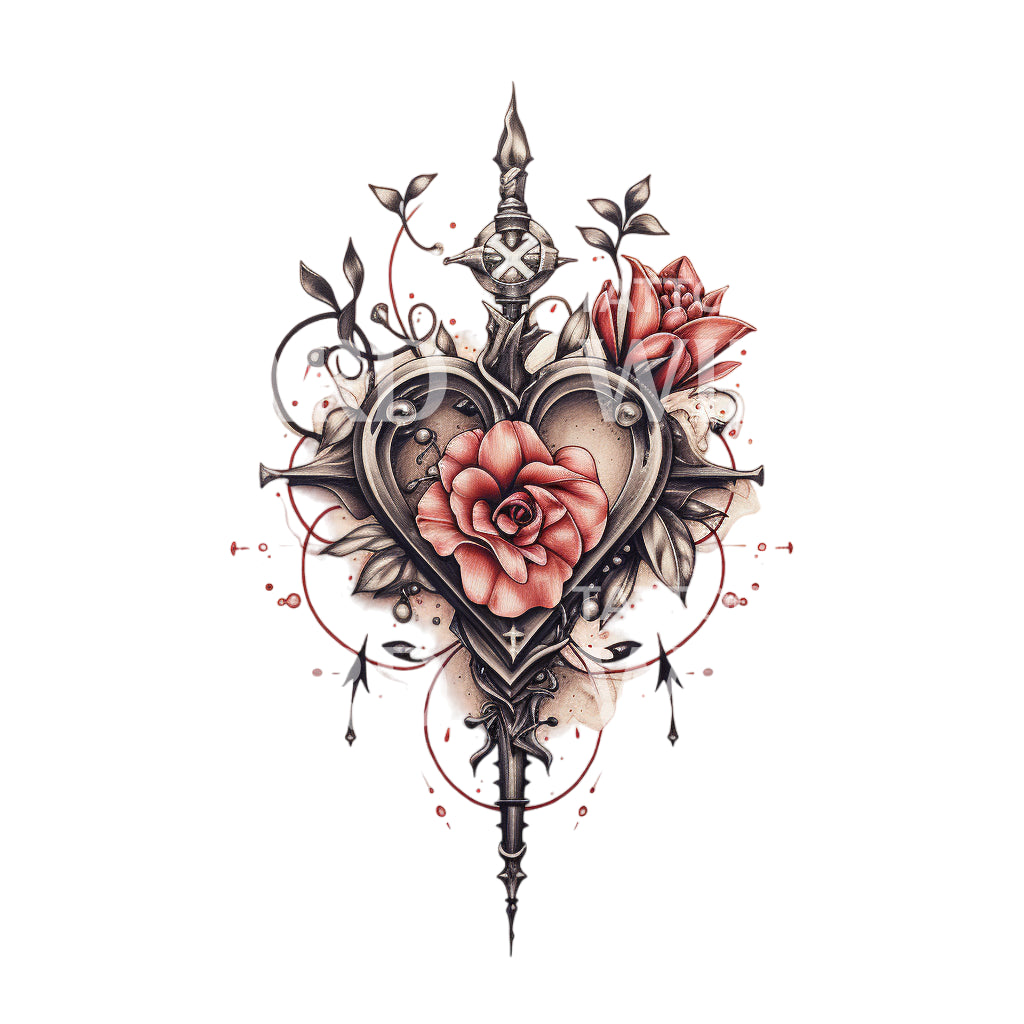 Conception de tatouage néo traditionnel de poignard en forme de coeur