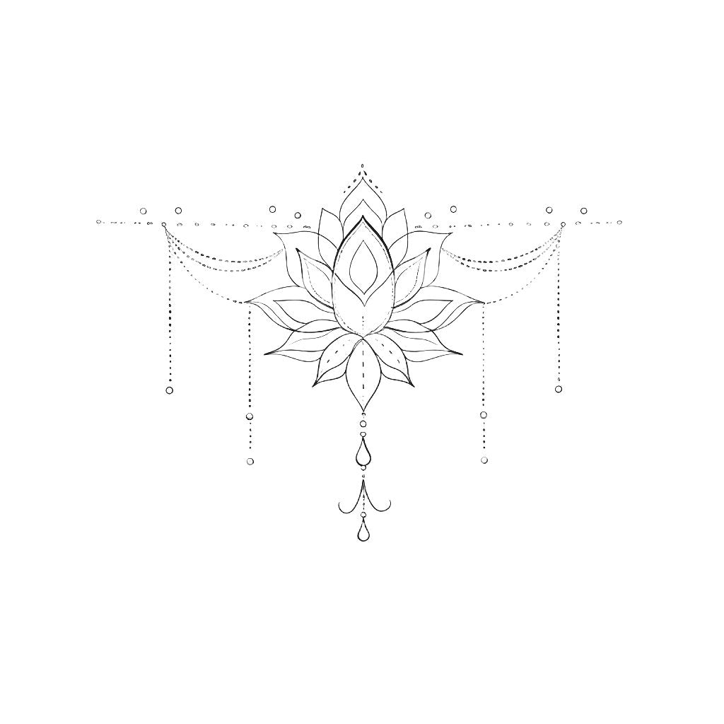 Ornamental Lotus Fineline Tattoo Design