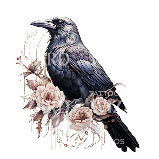 Conception de tatouage de corbeau et de roses
