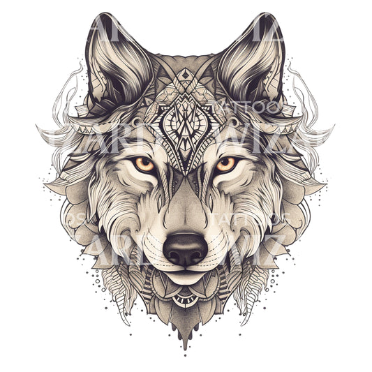 Black and Grey Wolf Tattoo Design