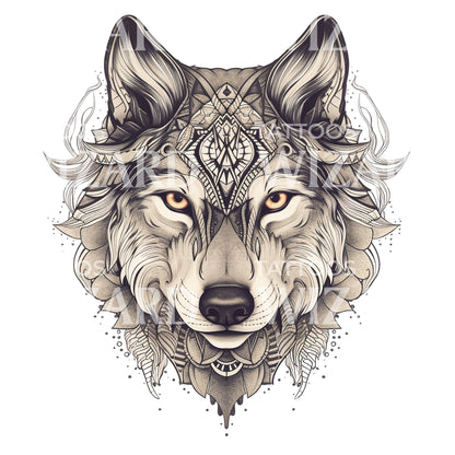 Black and Grey Wolf Tattoo Design