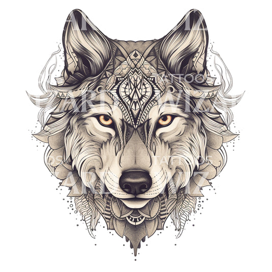Conception de tatouage de loup noir et gris