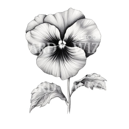 Black and Grey Pansy Flower Tattoo Design
