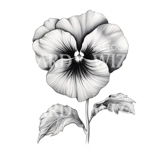 Conception de tatouage de fleur de pensée noire et grise