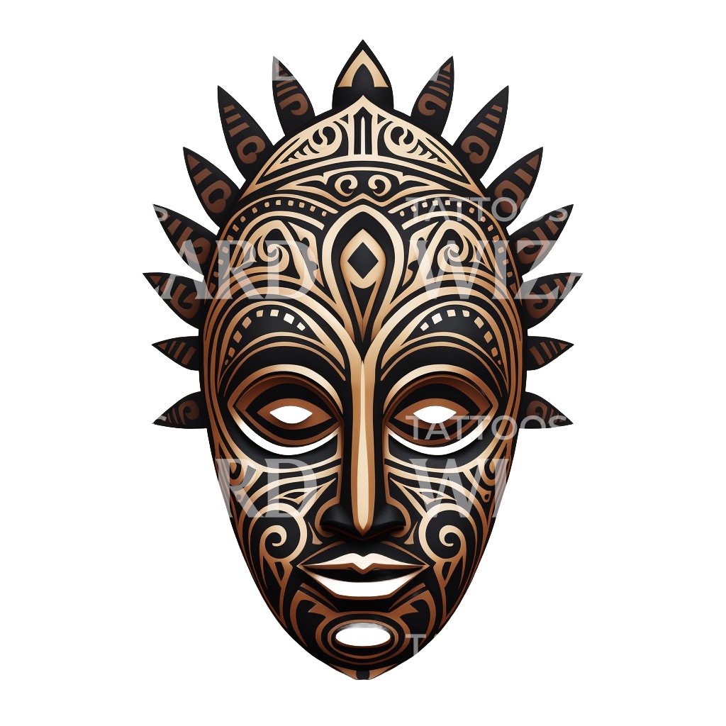 Neo Traditional Tribal Mask Tattoo Design