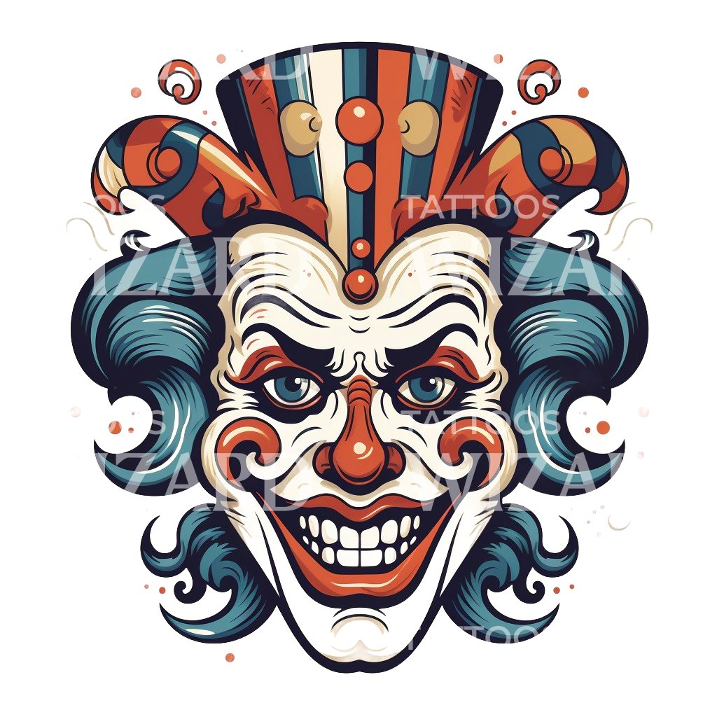 Old School Clown Face Tattoo Design