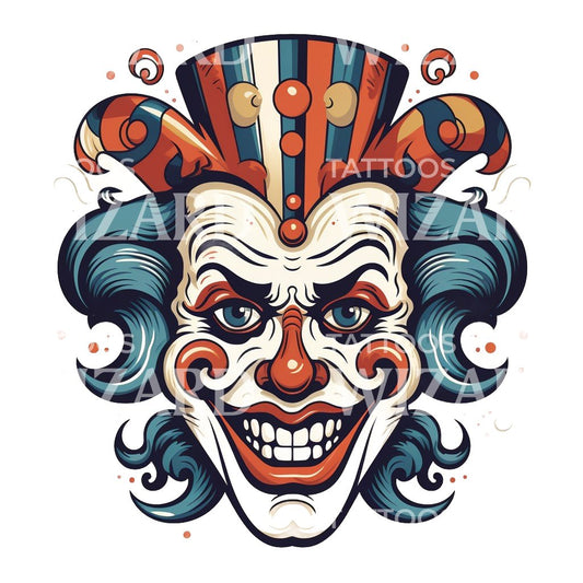 Old School Clown Face Tattoo Design