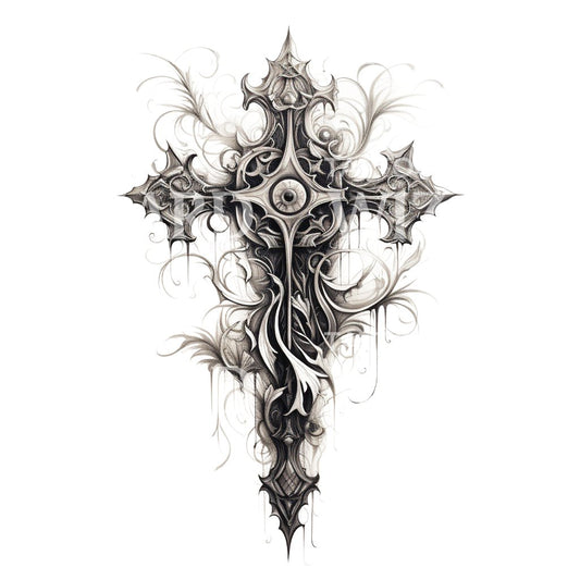 Fantasy Kreuz Schwarz und Grau Tattoo Design