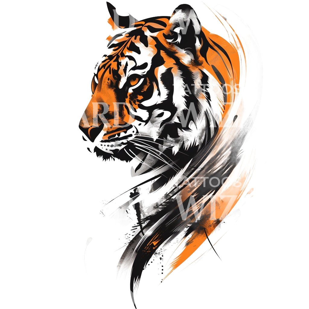 Conception de tatouage de tigre aquarelle majestueuse