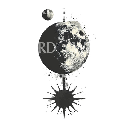 Dark AcademiMoon and Sun Tattoo Design