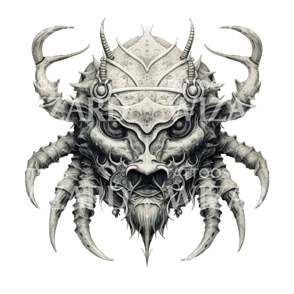 Black and Grey Crab Samurai Mask Tattoo Design