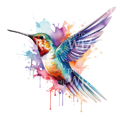Watercolor Colorful Hummingbird Tattoo Design