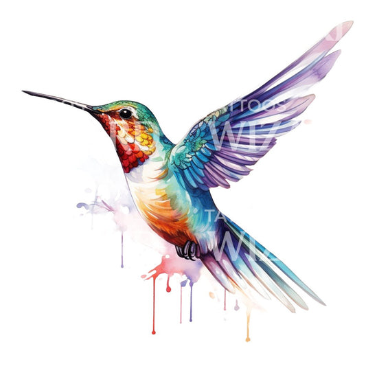 Aquarellfarbenes, farbenfrohes Kolibri-Tattoo-Design