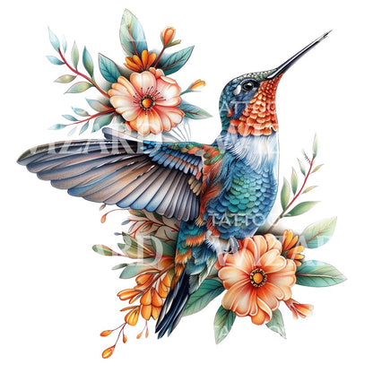 Bright and Colorful Hummingbird Tattoo Design