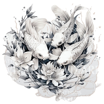Three White Koi Fish Tattoo Design