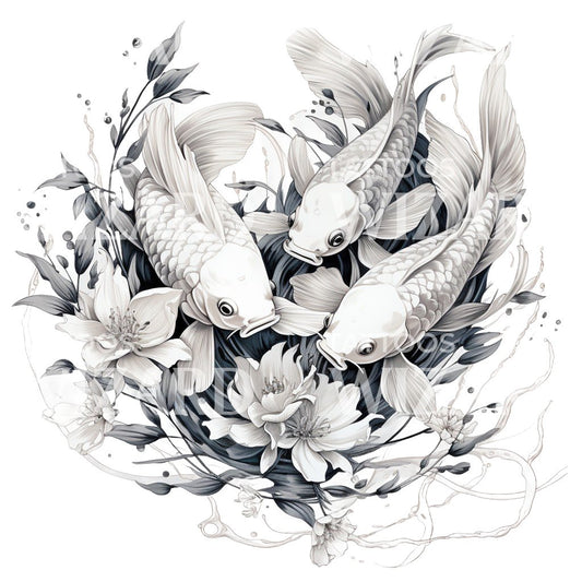 Three White Koi Fish Tattoo Design