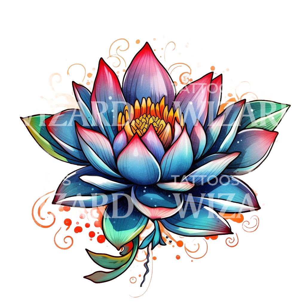 New School Lotus Flower Tattoo Design