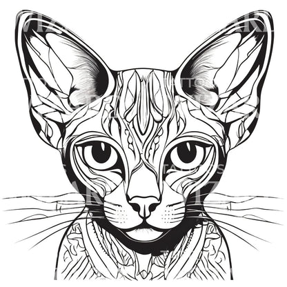 Abyssinian Cat Head minimal Tattoo Design