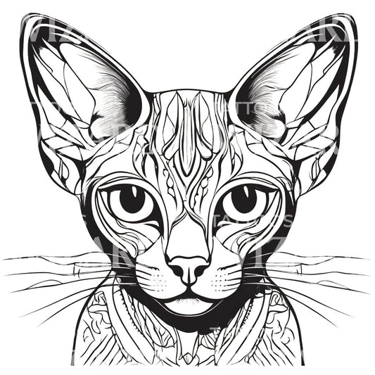 Minimales Tattoo-Design mit dem Kopf einer Abessinierkatze