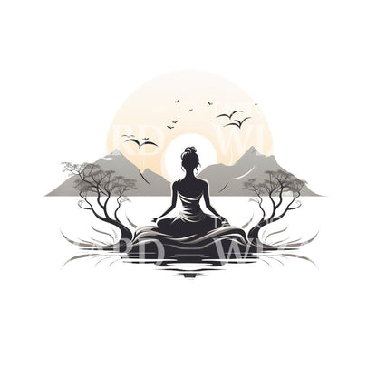 Yoga Mountain Landscape Tattoo Design