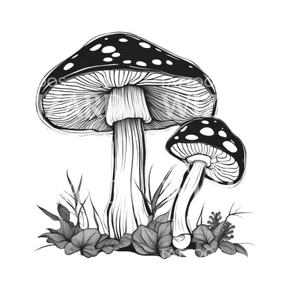 Two Mushrooms with Floral Patterns Tattoo Design