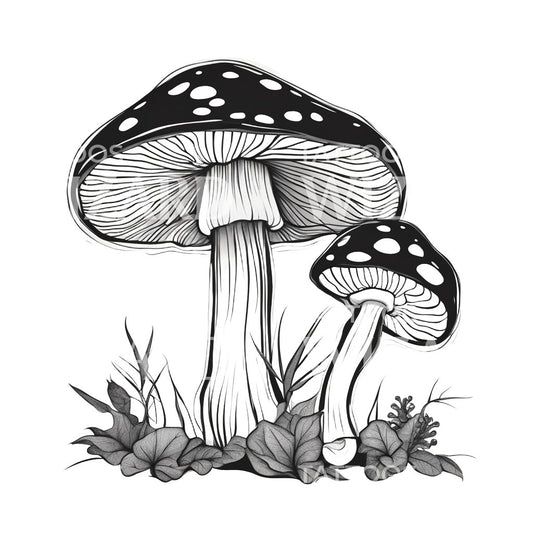Conception de tatouage de deux champignons avec des motifs floraux