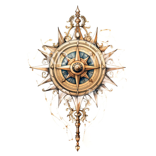 Goldener Kompass Tattoo Design