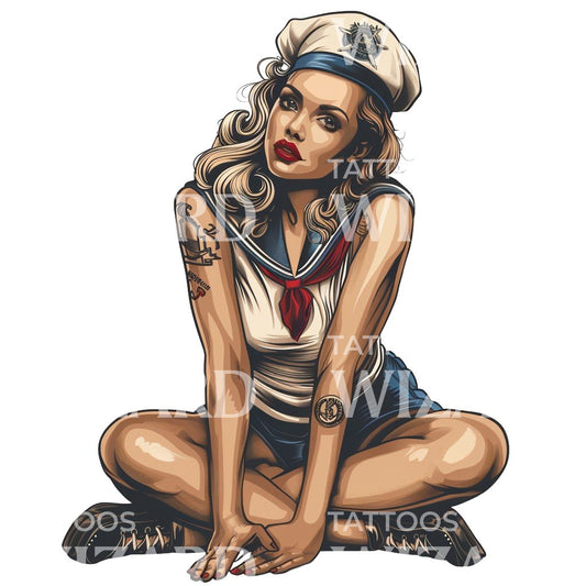 Blond Sailor Pinup Tattoo Design
