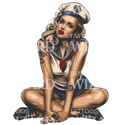 Blond Sailor Pinup Tattoo Design