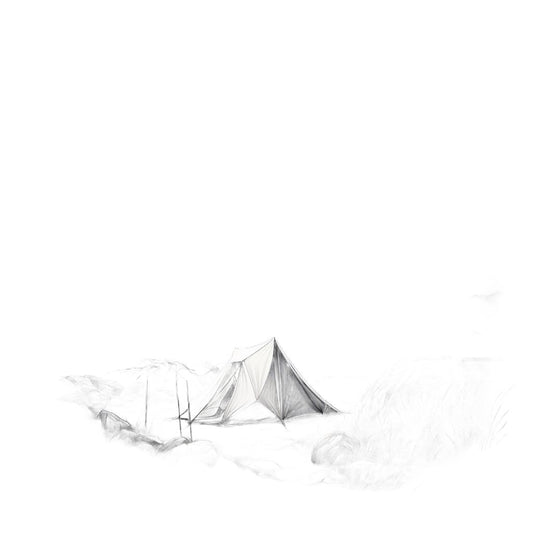 Conception de tatouage de paysage de montagne de tente Dotwork