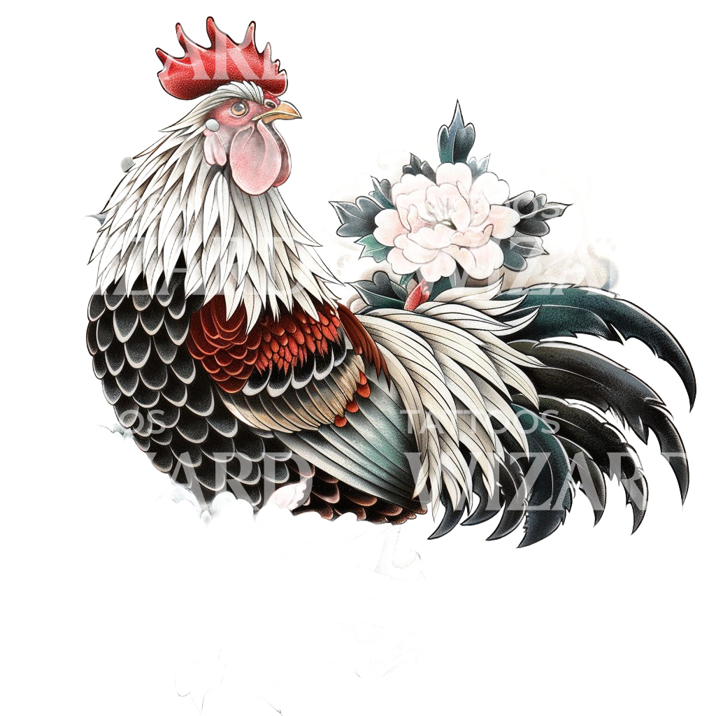Proud Rooster Japanese Style Tattoo Design