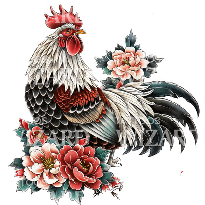 Proud Rooster Japanese Style Tattoo Design