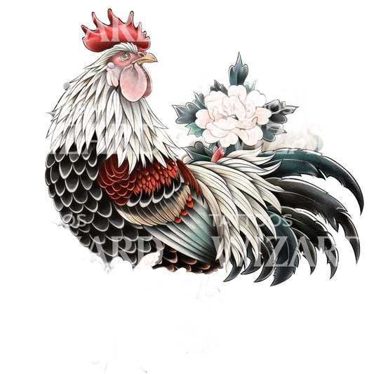 Conception de tatouage de style japonais de coq fier