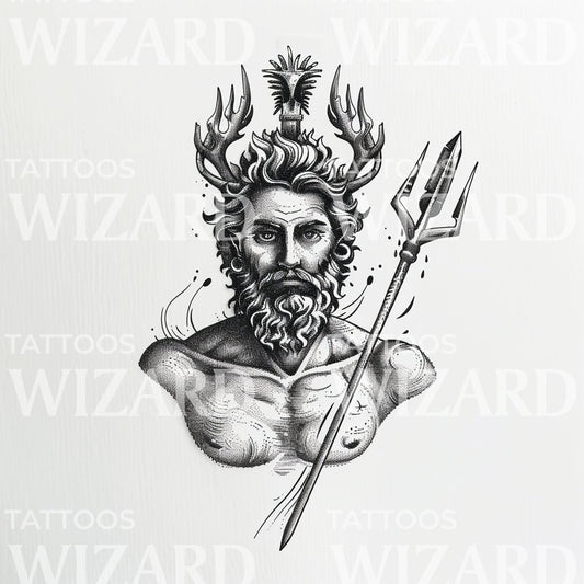 A Fearless Poseidon God Tattoo Design