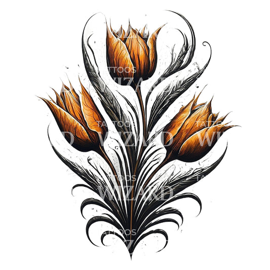 Conception de tatouage de tulipes de champ de rêve