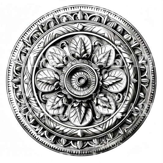 Klassisches Rosette-Deckendekor-Tattoo-Design