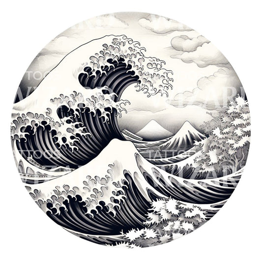 Conception de tatouage de la grande vague de Kanagawa