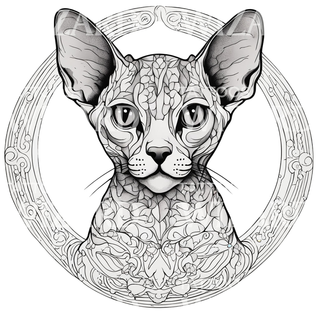 Devon Rex Katze mit Muster Kreis Tattoo Design