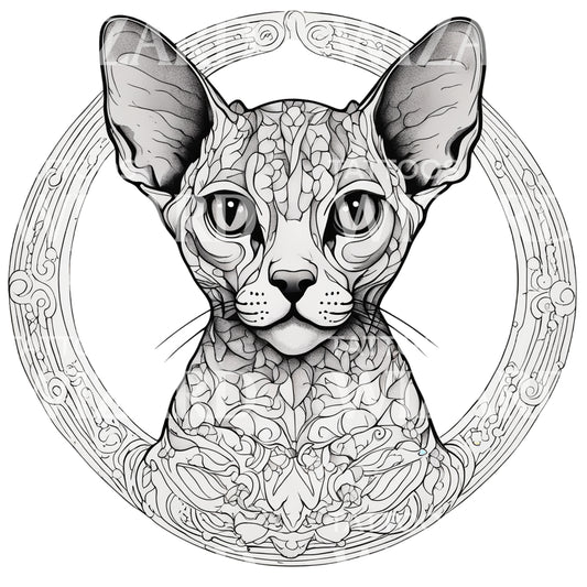 Chat Devon Rex avec motifs de conception de tatouage de cercle