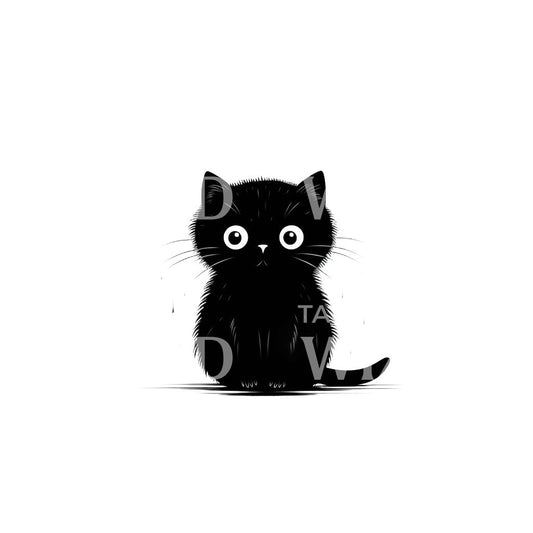 Niedliches, flauschiges Tattoo-Design mit schwarzer Katze
