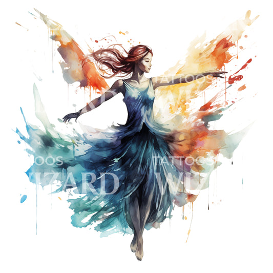 Watercolor Dancing Fairy Tattoo Design