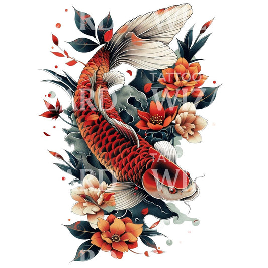 Traditional Japanese Koi Fish Tattoo Design