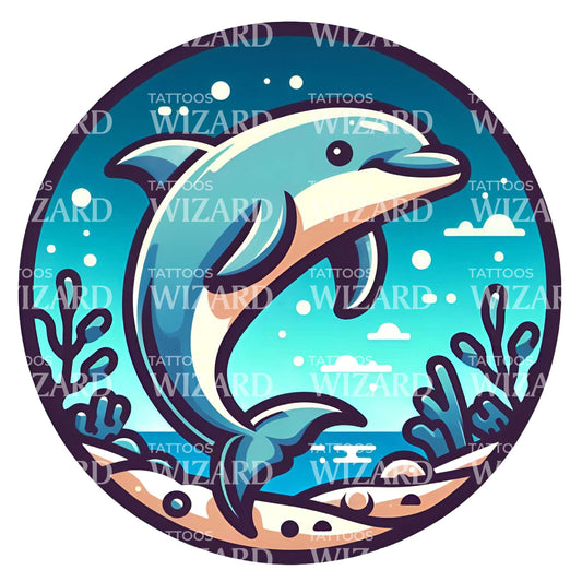 Conception de tatouage de dauphin dans le royaume aquatique