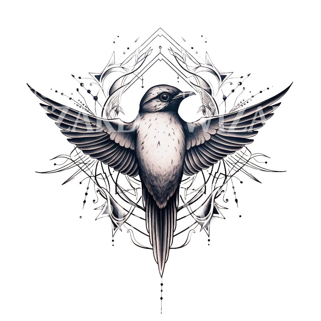 Ornamental Swallow Bird Tattoo Design