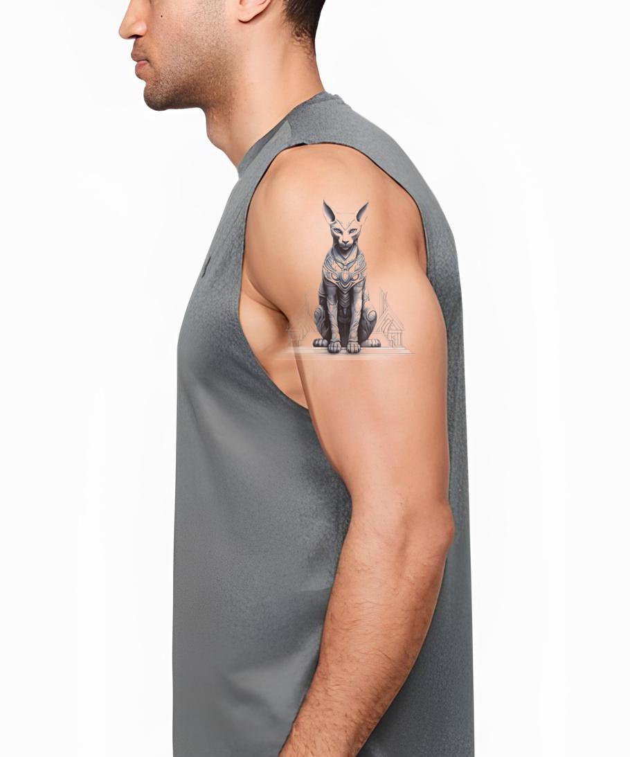 Design de Tatuagem de Estátua de Gato Egípcio