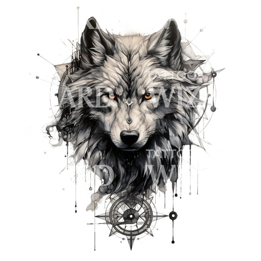 Wild Wolf and Compass Tattoo Design