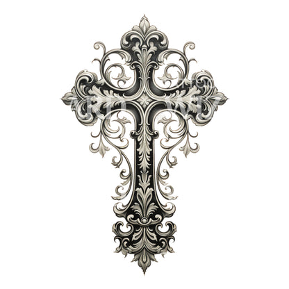 Baroque Cross Black and Grey Tattoo Design