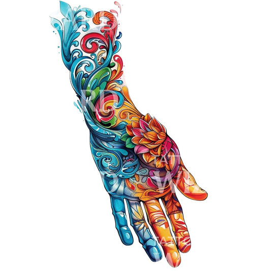 Spiritual Colorful Hand Tattoo Design
