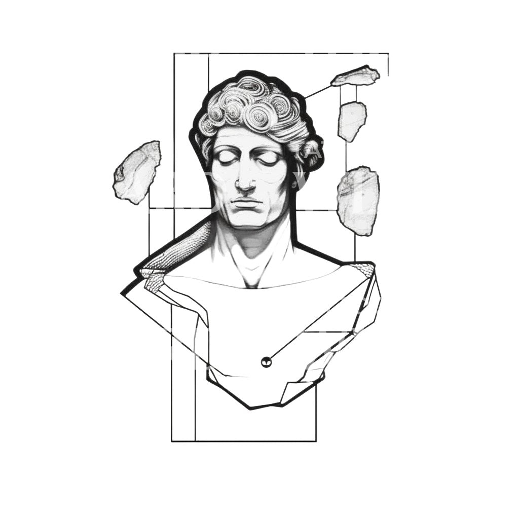 Conception de tatouage de composition de statue grecque Fineline